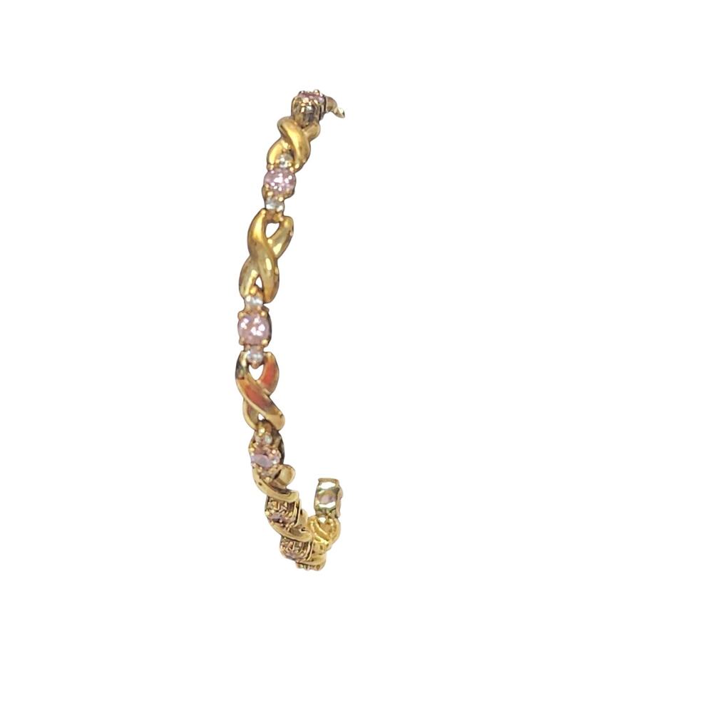 Sterling Silver 925 Thai ESX Gold Vermeil Pink CZ Tennis Bracelet